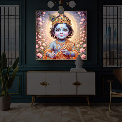 Bal Krishna Ji Modern Luxury Backlight Square Wall Art