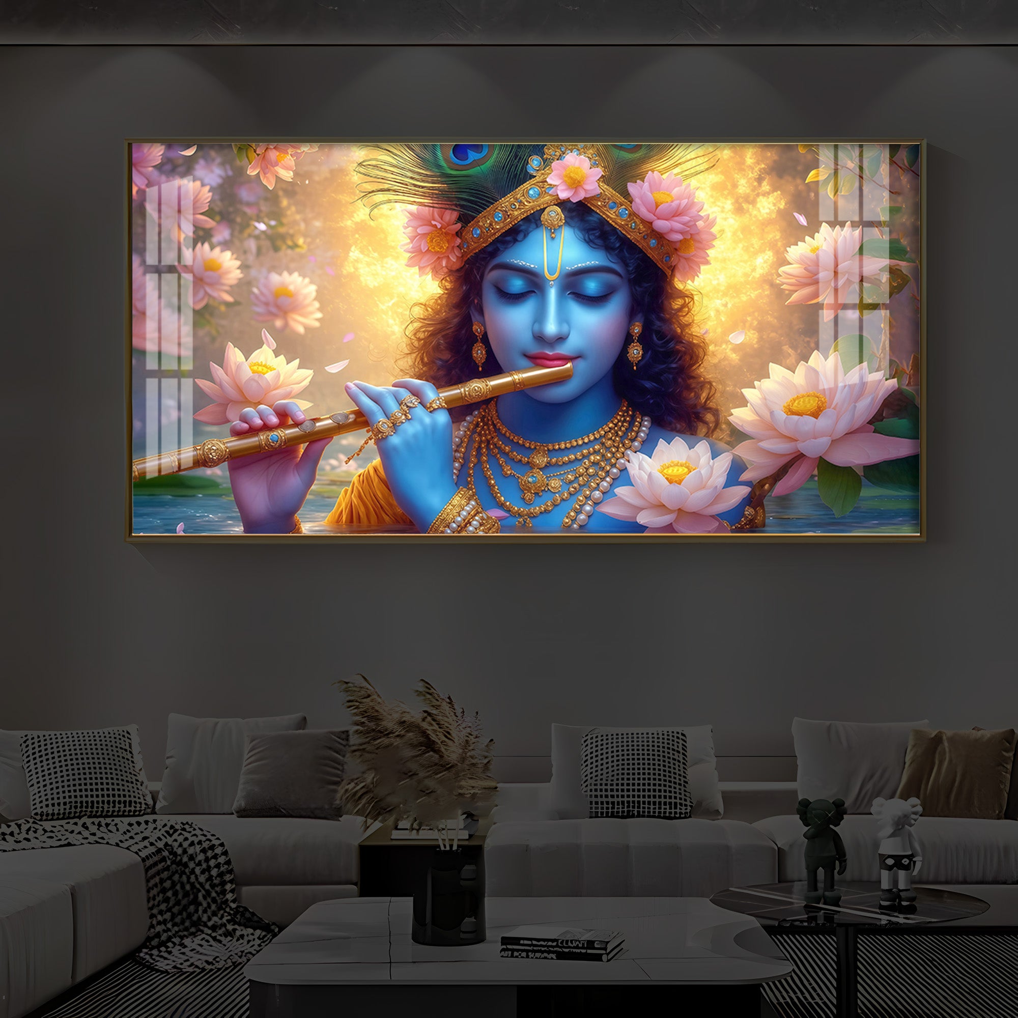 Shree Krishna Modern Luxury Backlight Horizontal Wall Art
