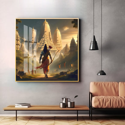 Lord Ram In Ayodhya Premium Acrylic Square Wall Art