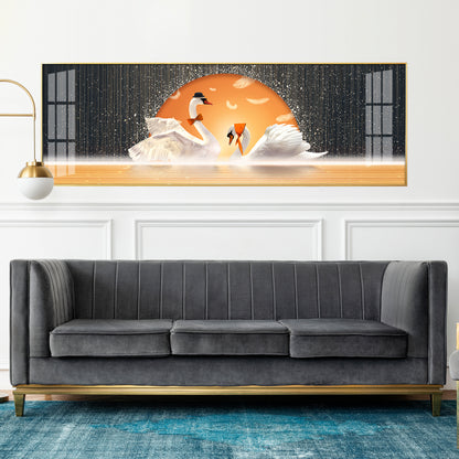 Sun Kissed Swans Premium Acrylic Horizontal Wall Art