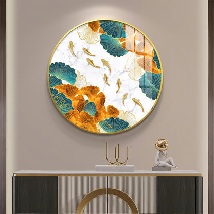 Golden Leaf Premium Acrylic Round Wall Art