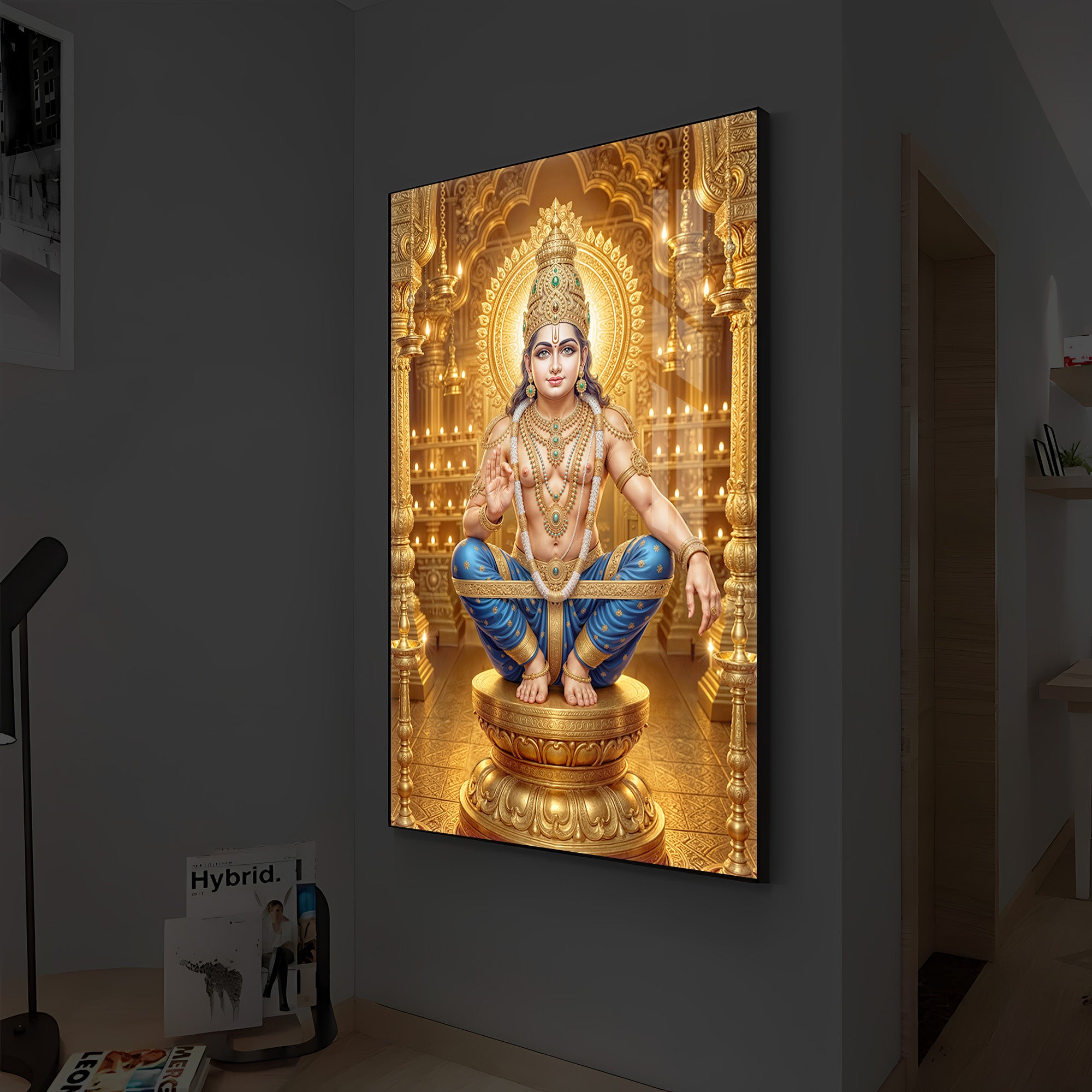 Ayyappan Swamy Modern Luxury Backlight Vertical Wall Art