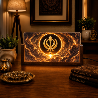 Golden Khanda Acrylic LED Table Lamp - Wooden Stand