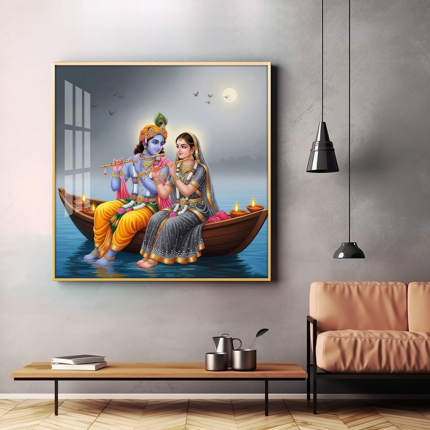 Loving Souls Of Radha Krishna Premium Acrylic Square Wall Art