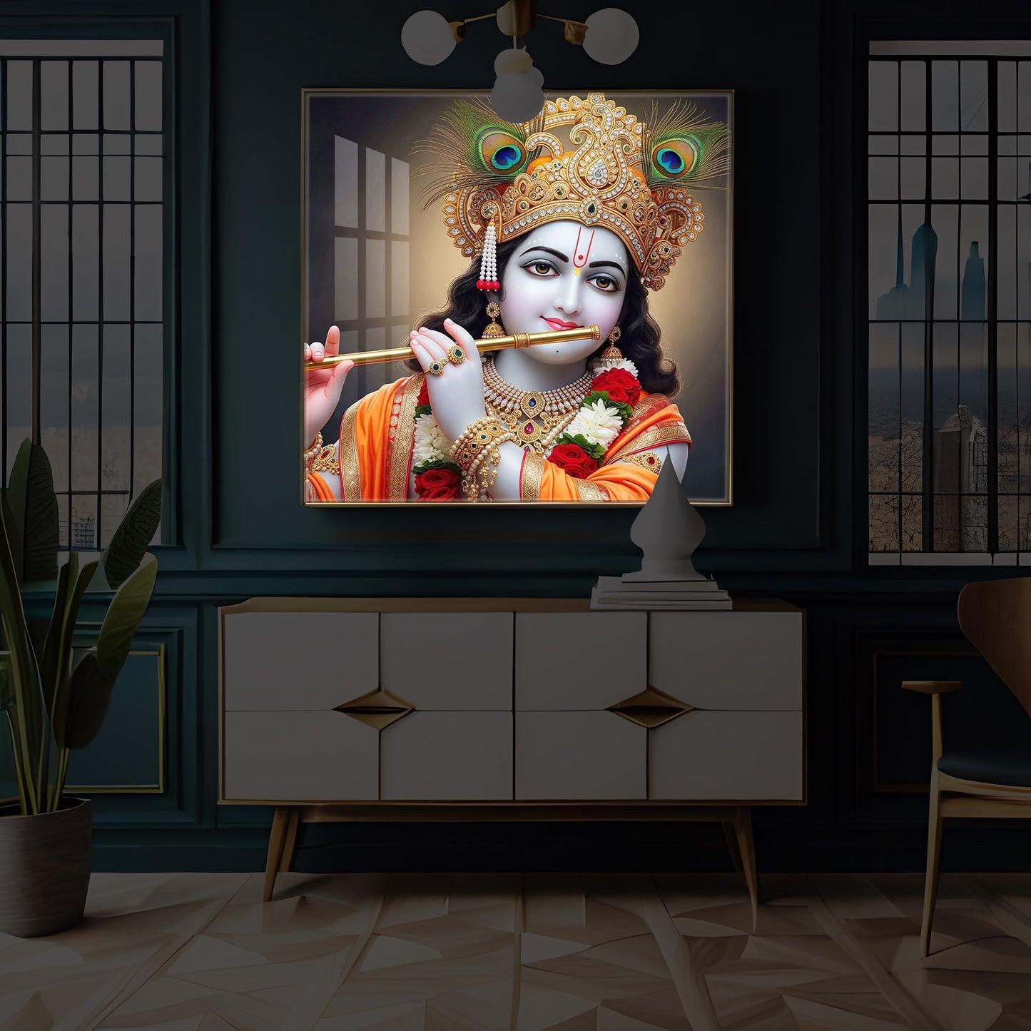 Divine Shree Krishna Modern Luxury Backlight Square Wall Art