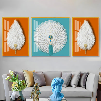 Paper Feather Art  Premium Acrylic Wall Art (Set of 3)