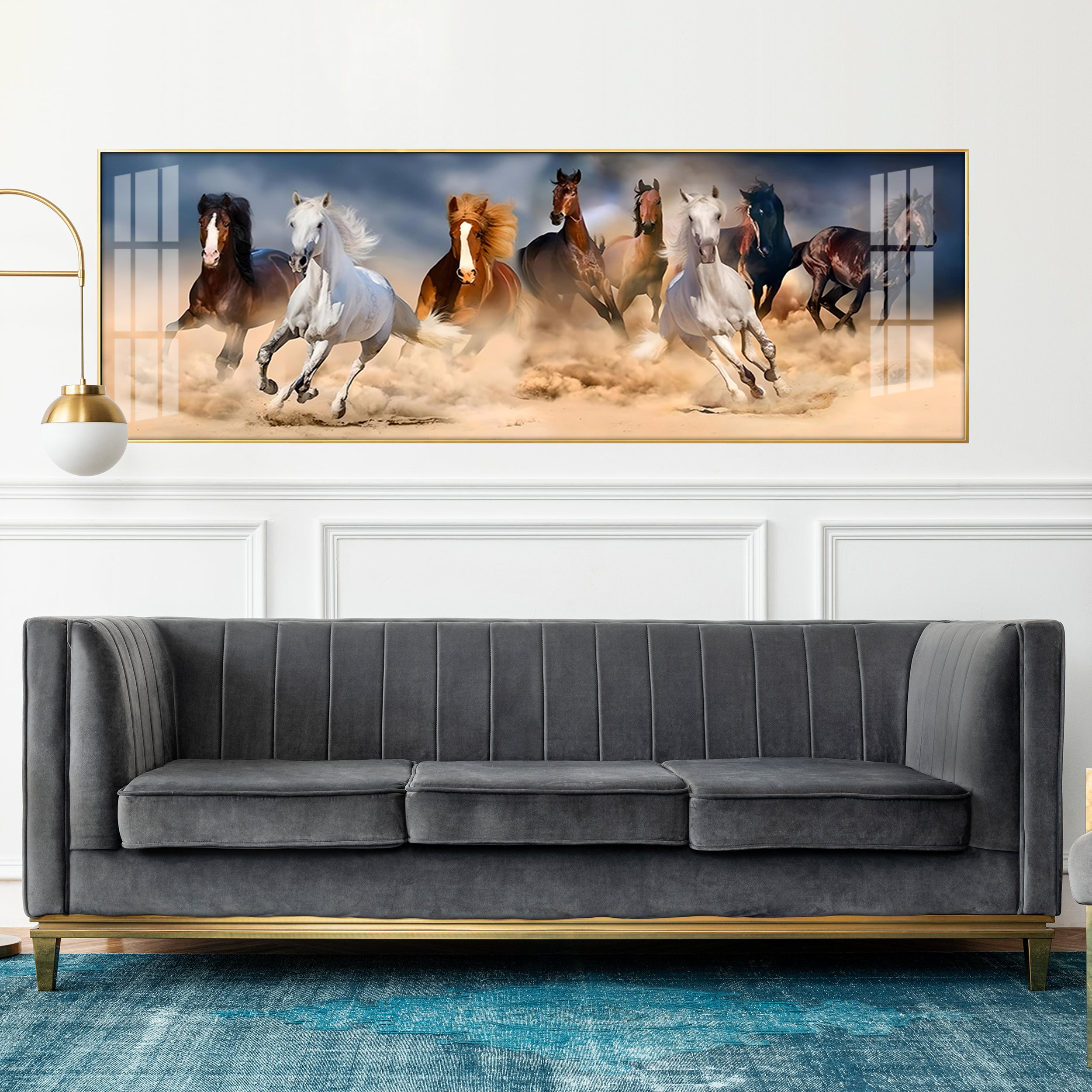 Lucky Running Horses In Desert Premium Acrylic Horizontal Wall Art