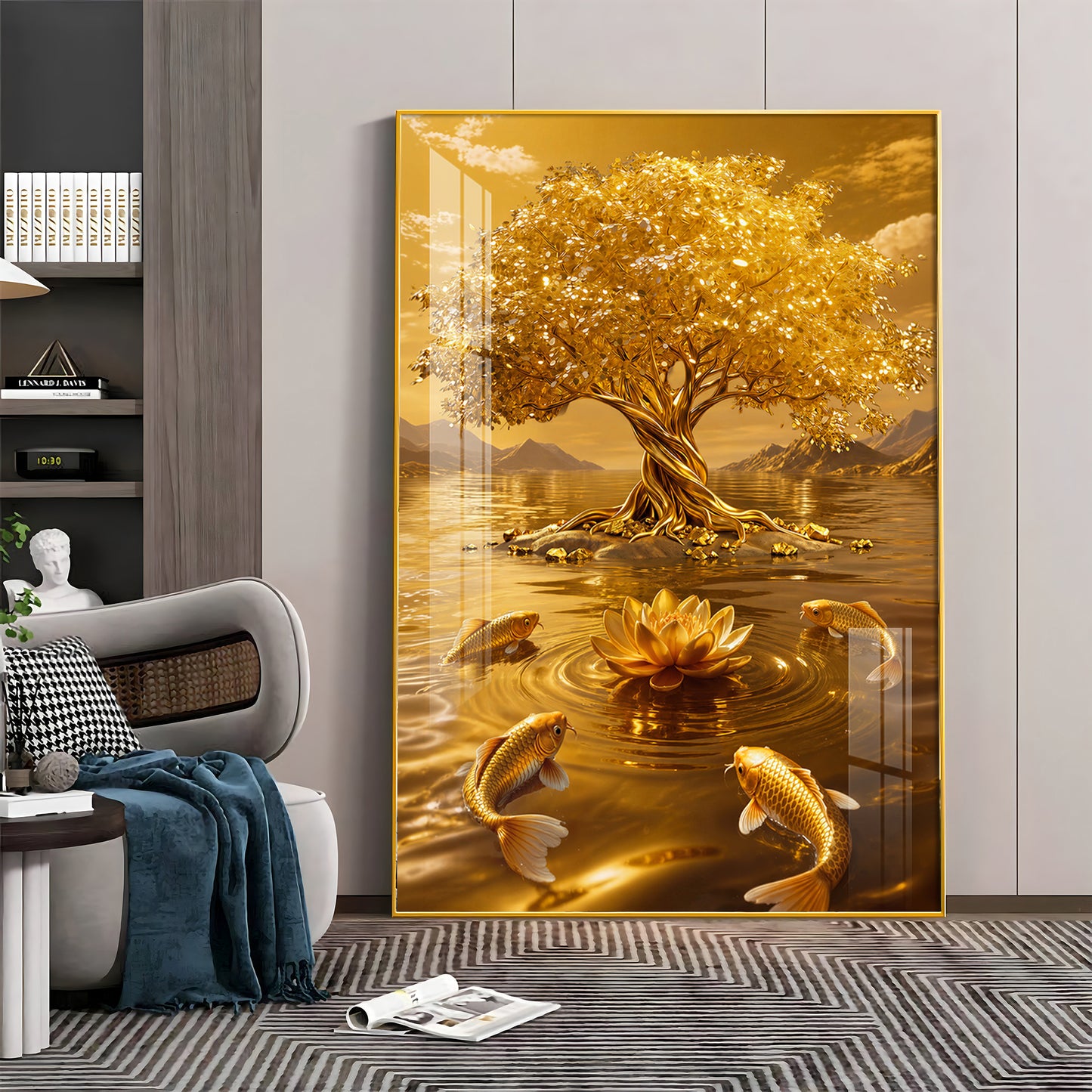 Money Tree With Koi Fish Premium Acrylic Vertical Wall Art