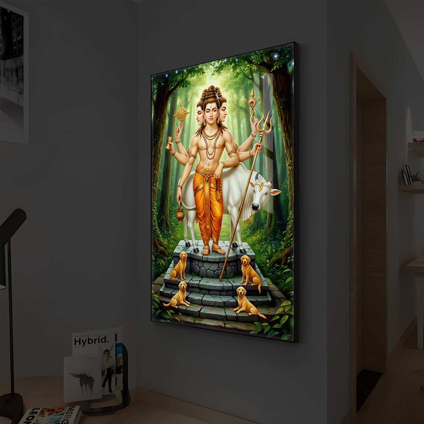 Jai Guru Dattatreya Modern Luxury Backlight Vertical Wall Art