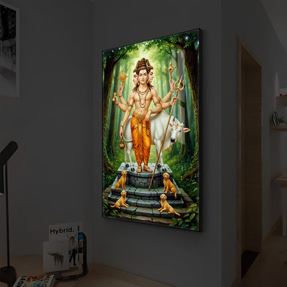 Jai Guru Dattatreya Modern Luxury Backlight Vertical Wall Art