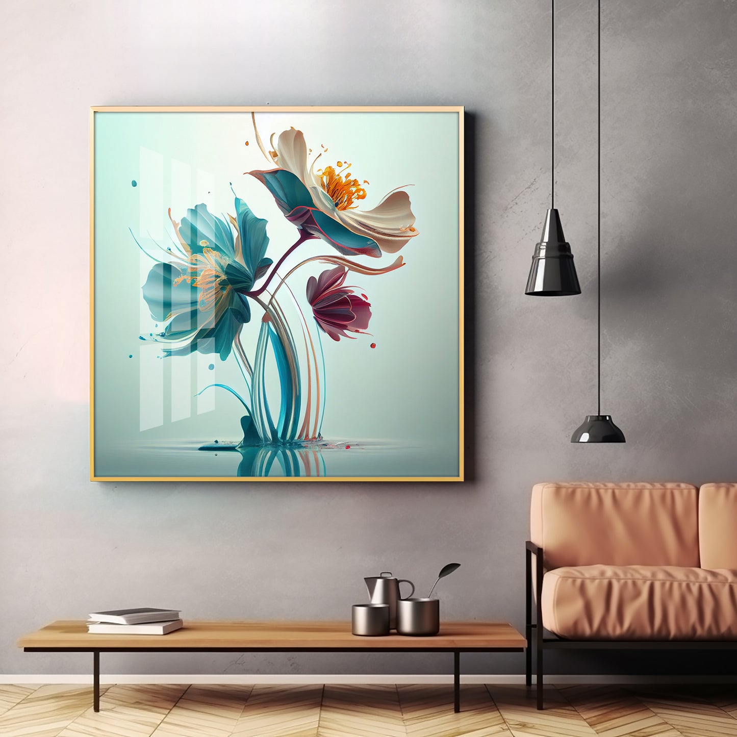 Beautiful Surrealistic Flowers Premium Acrylic Square Wall Art