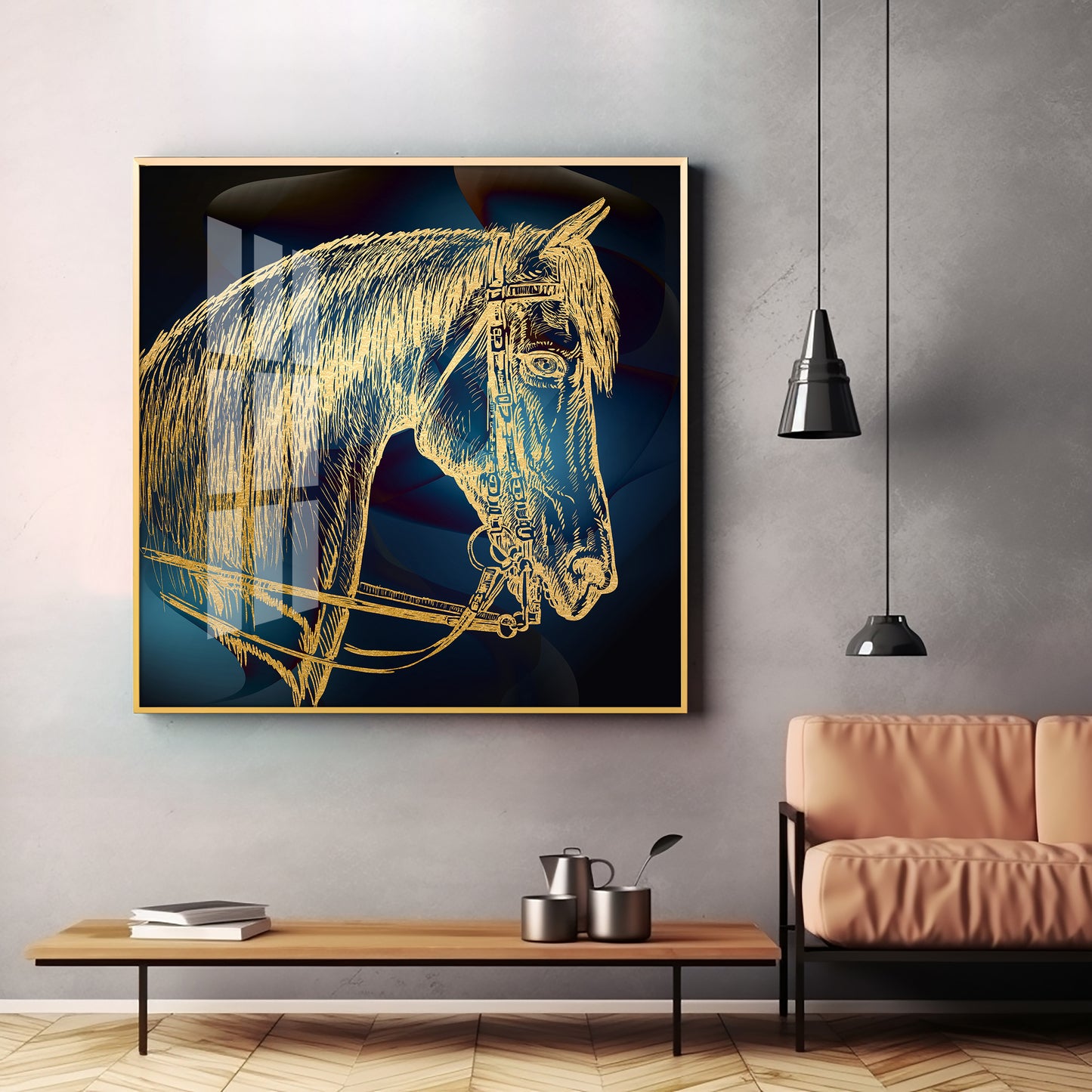 Golden Horse Head Premium Acrylic Square Wall Art