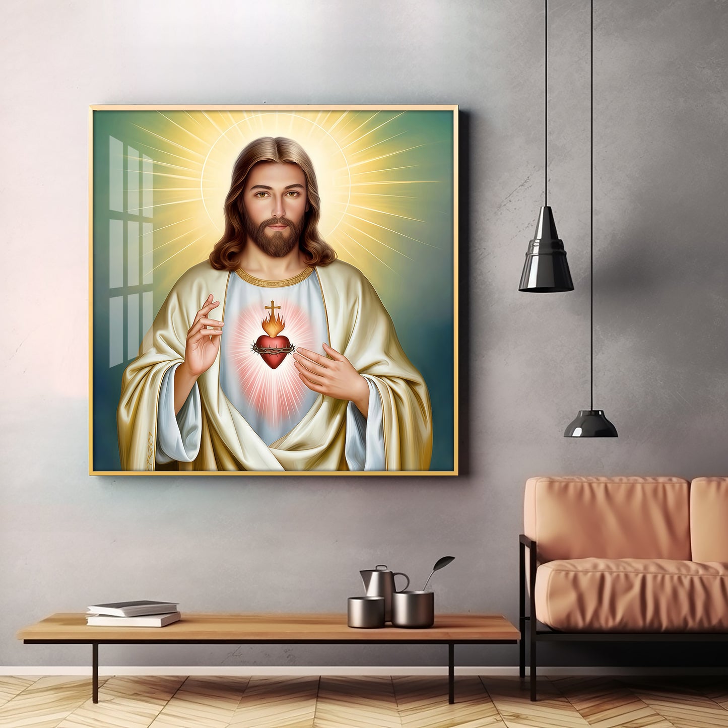 The Beautiful Sacred Heart Jesus Premium Acrylic Square Wall Art