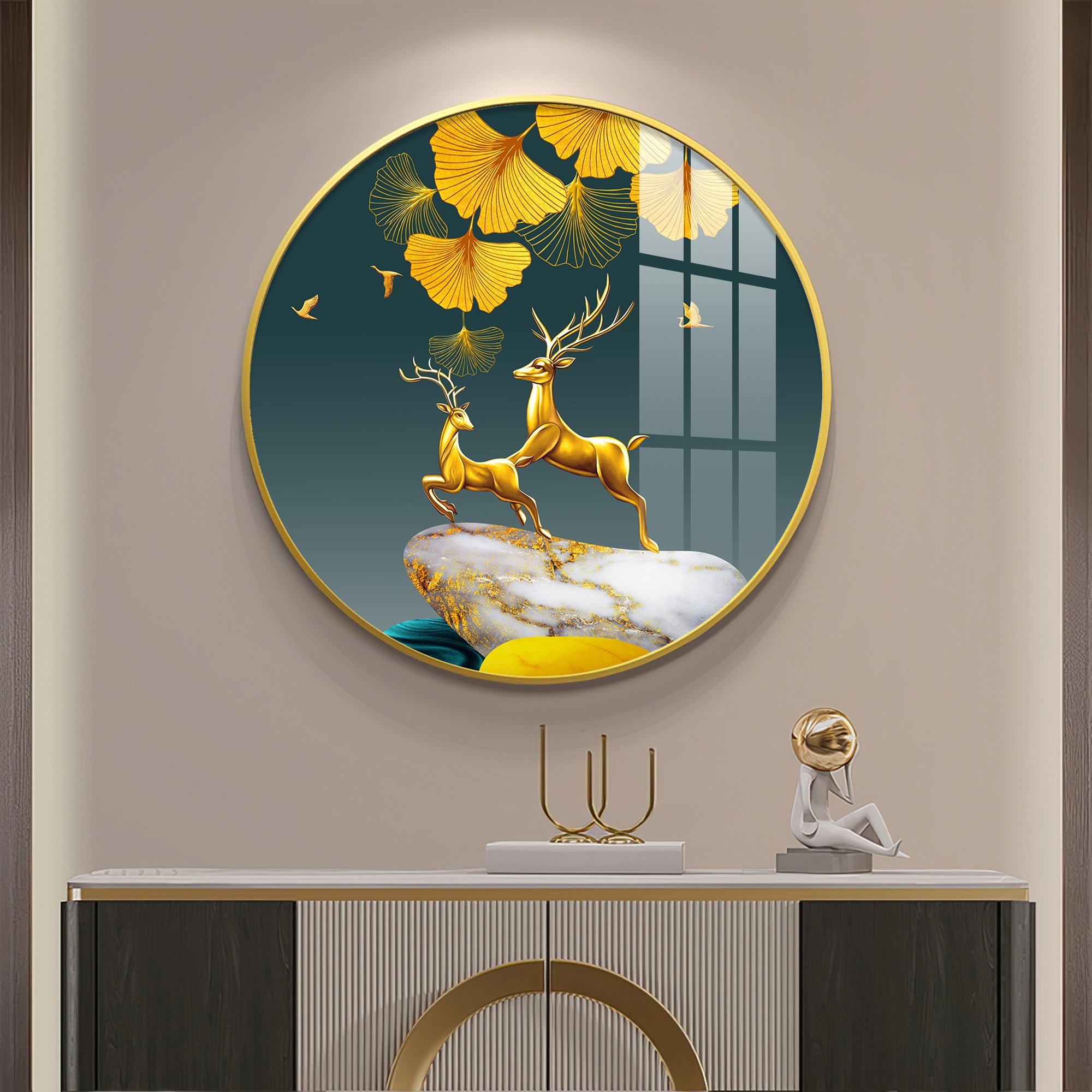 Dancing Antlers Premium Acrylic Round Wall Art