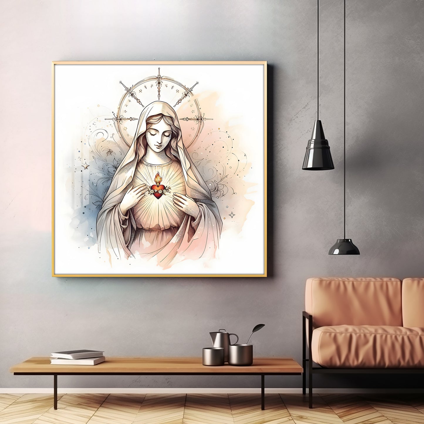 Sacred Heart of Mary Premium Acrylic Square Wall Art