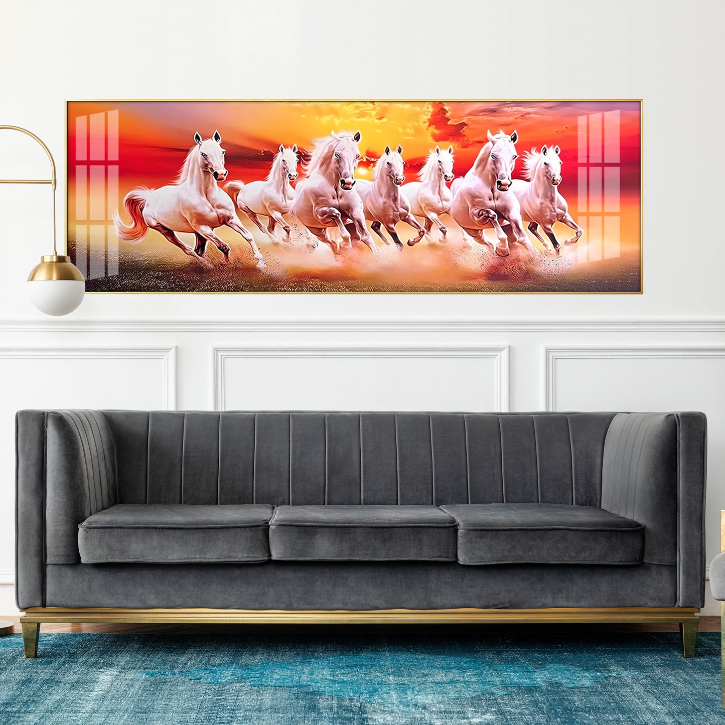 Seven Running Horses Premium Acrylic Horizontal Wall Art