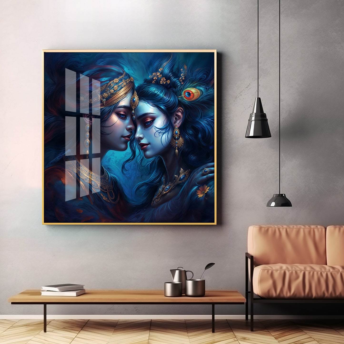 Magical Radha Krishna Luxury Crystal Square Wall Art