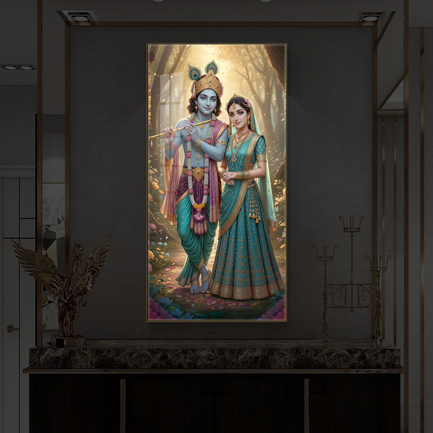 Radhe Krishna Ji Modern Luxury Backlight Vertical Wall Art