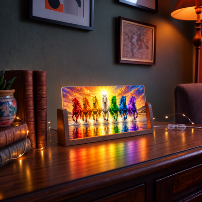 Seven Horses Acrylic LED Table Lamp - Wooden Stand