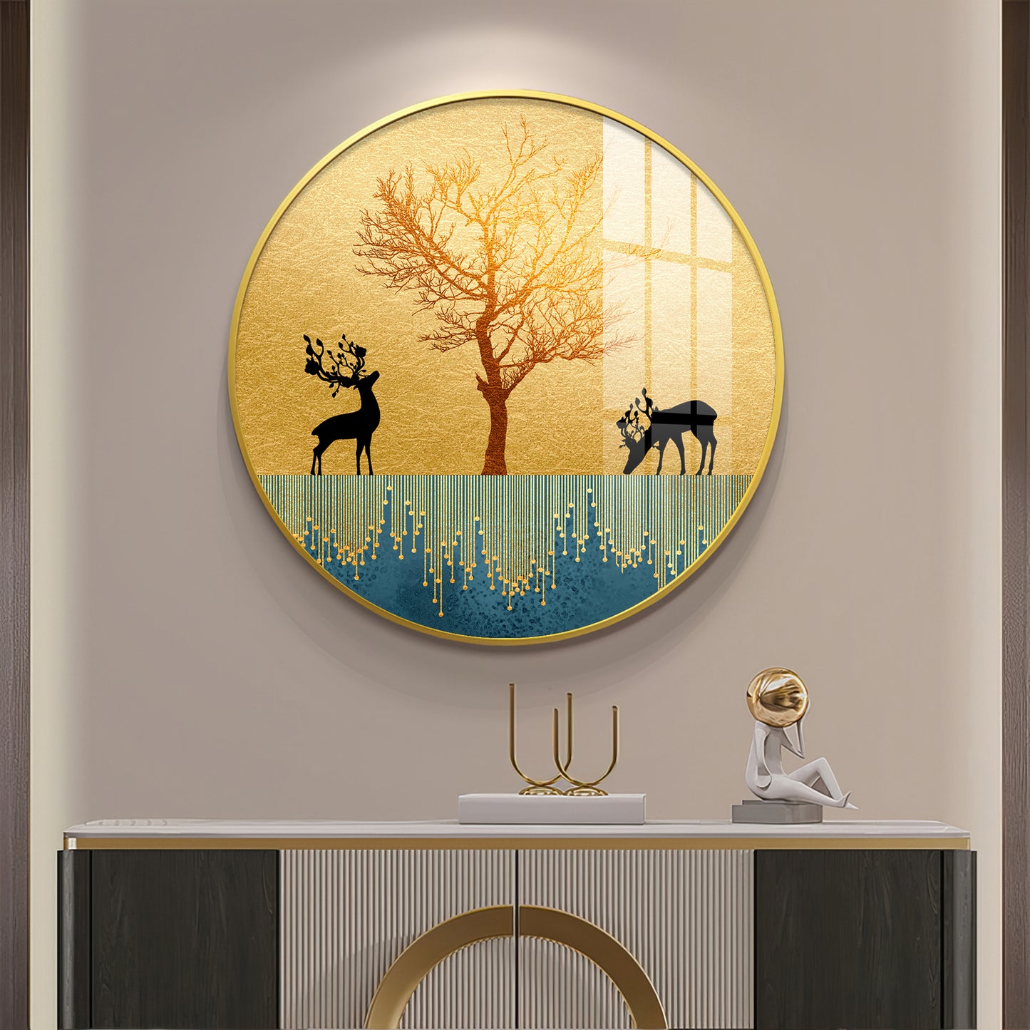Surreal Art Of Deer Premium Acrylic Round Wall Art