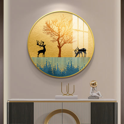 Surreal Art Of Deer Premium Acrylic Round Wall Art