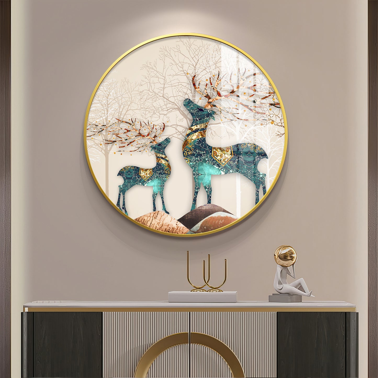 The Deer Duo Premium Acrylic Round Wall Art