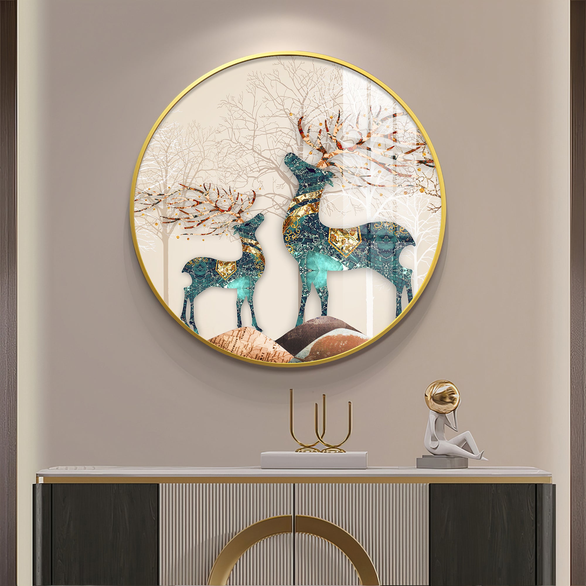 The Deer Duo Premium Acrylic Round Wall Art