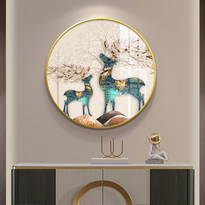 The Deer Duo Premium Acrylic Round Wall Art