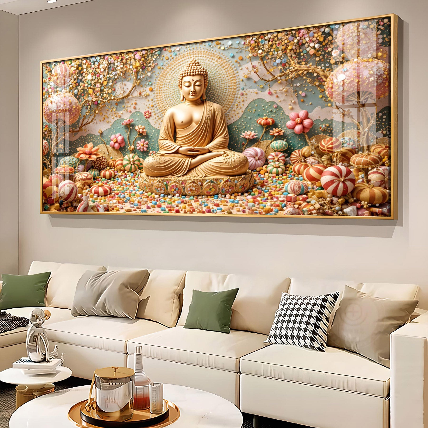 Golden Tranquility Of Buddha Premium Acrylic Horizontal Wall Art