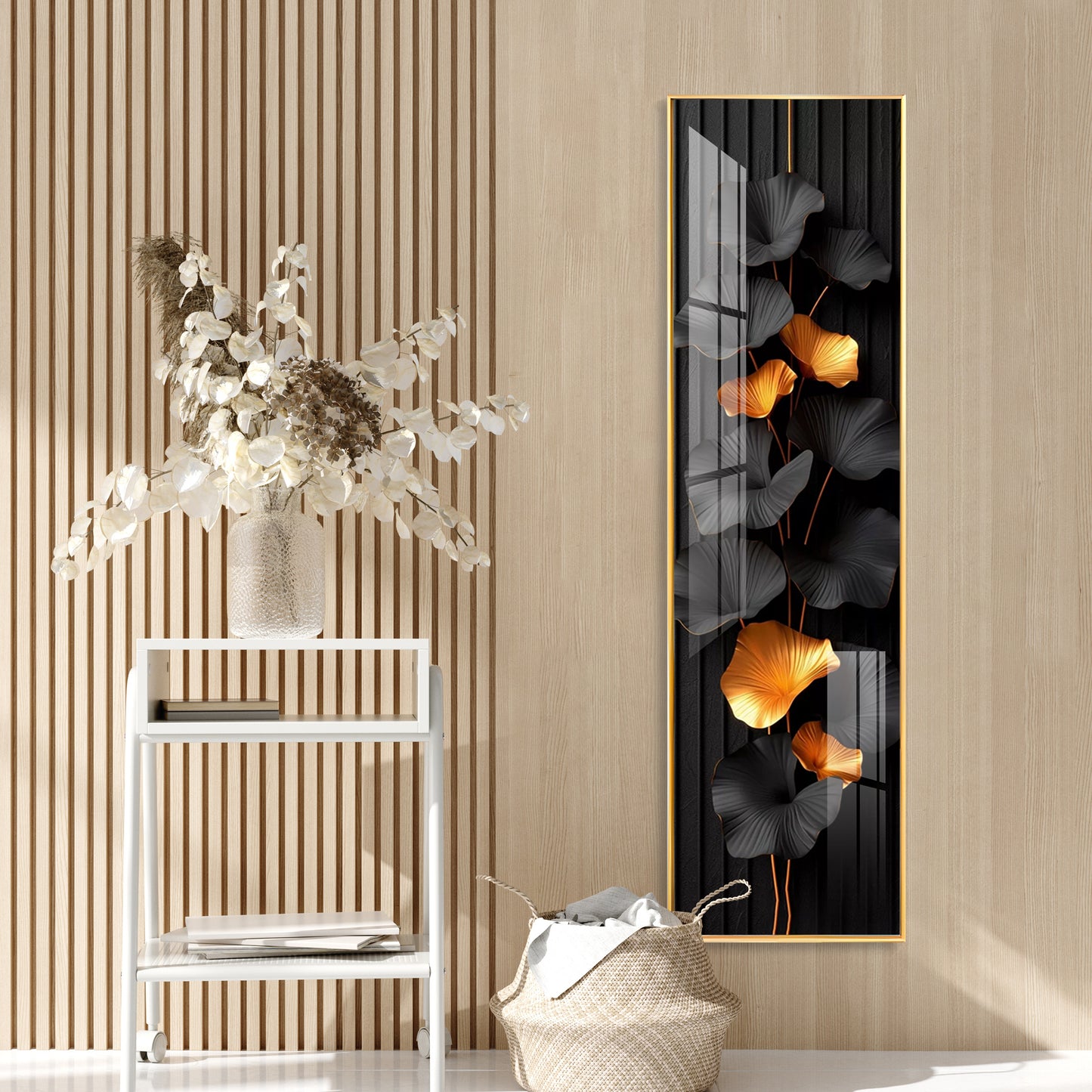 Black & Gold Leaves Premium Acrylic Vertical Wall Art
