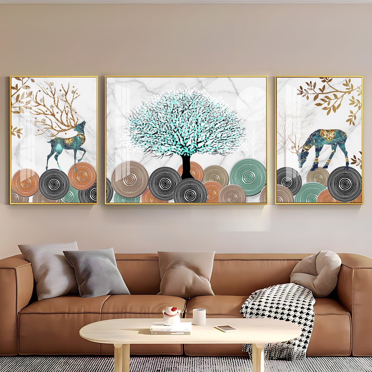 Tree With Unique Leaves Premium Acrylic Wall Art (Set of 3)