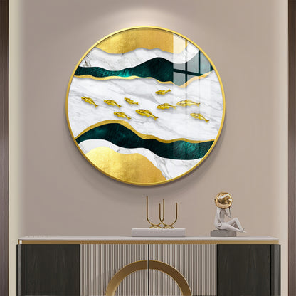 Noir & Gold Fish Premium Acrylic Round Wall Art