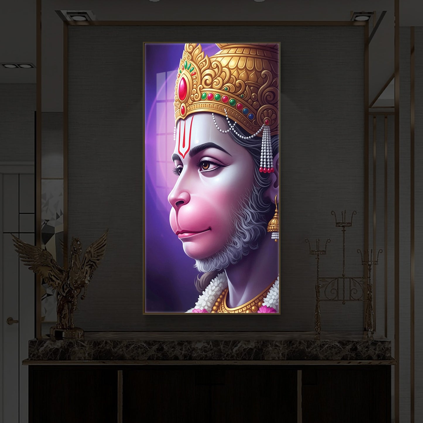 Jai Shri Hanuman Modern Luxury Backlight Vertical Wall Art