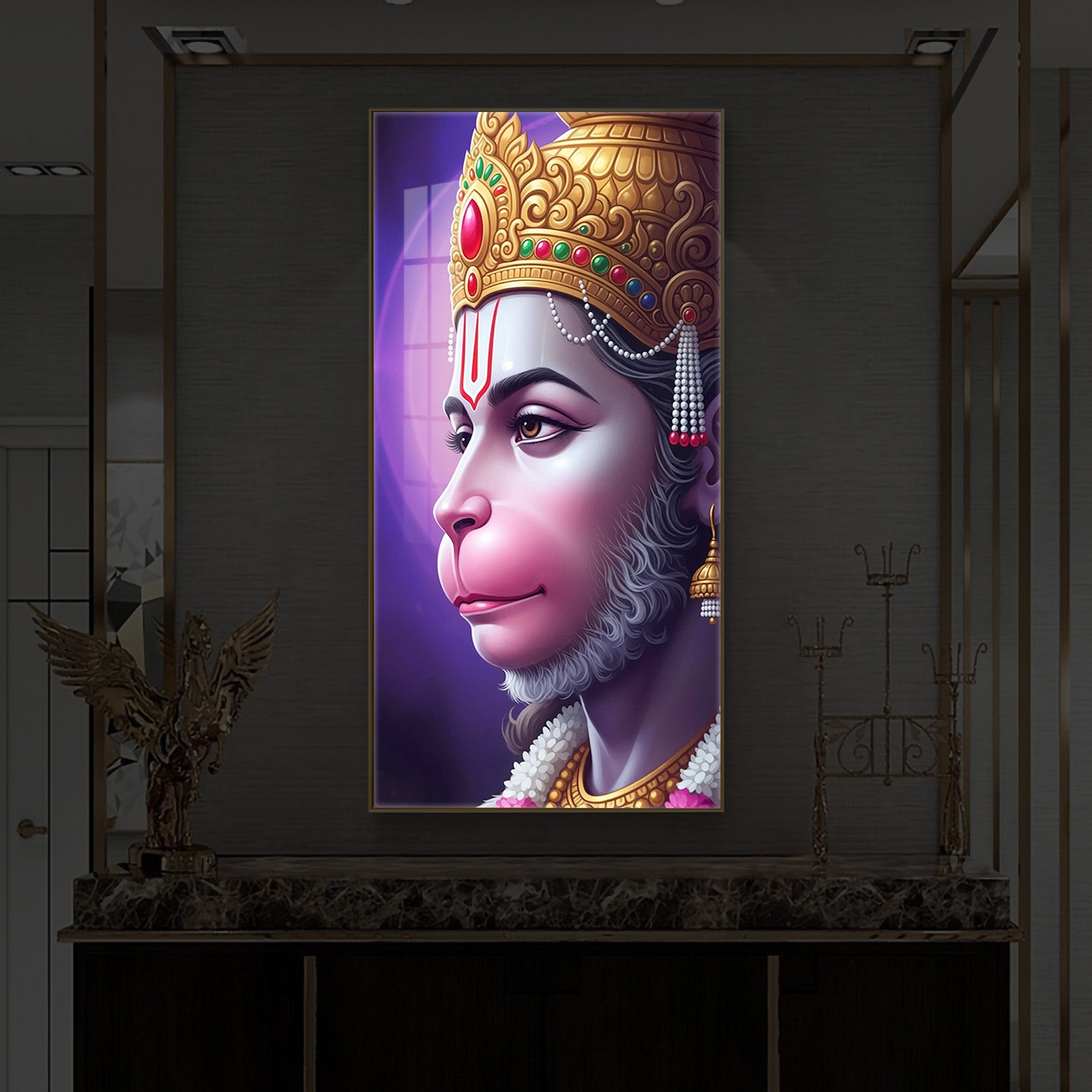 Jai Shri Hanuman Modern Luxury Backlight Vertical Wall Art