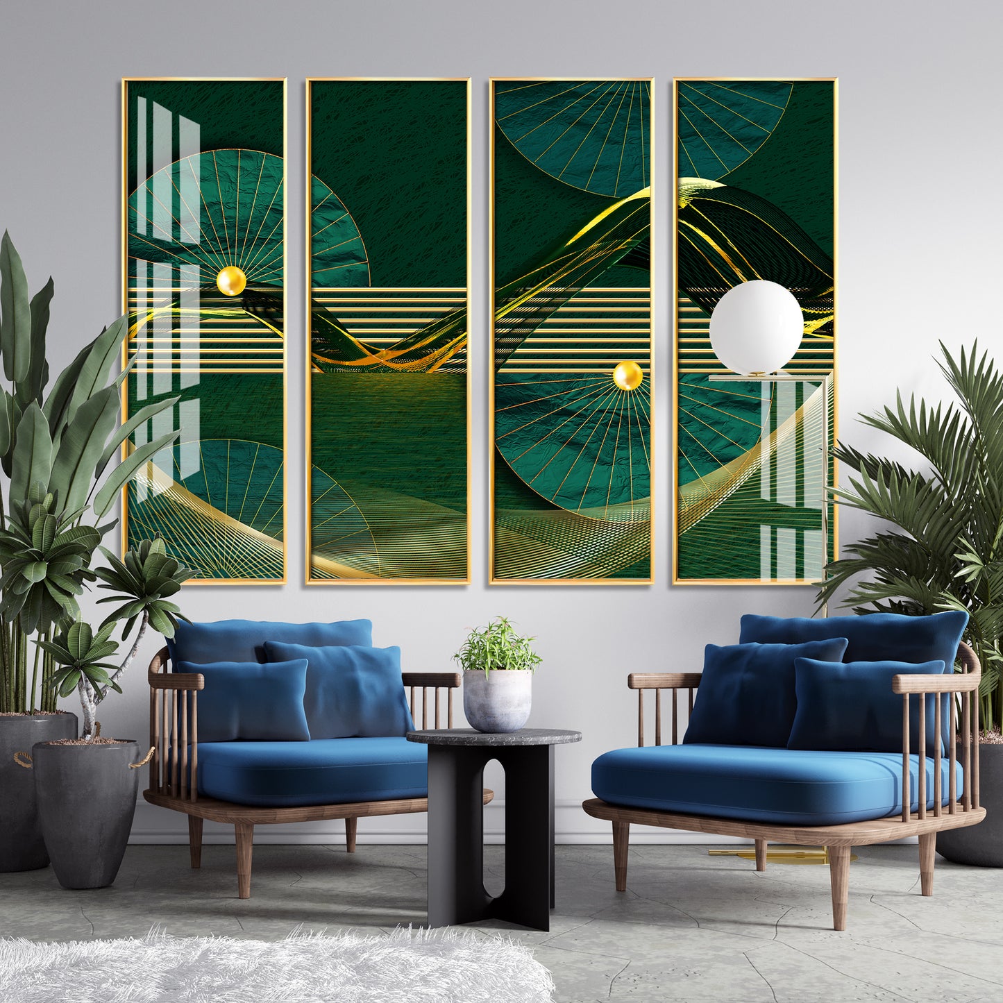 Emerald Green Premium Acrylic Vertical Wall Art (set of 4)