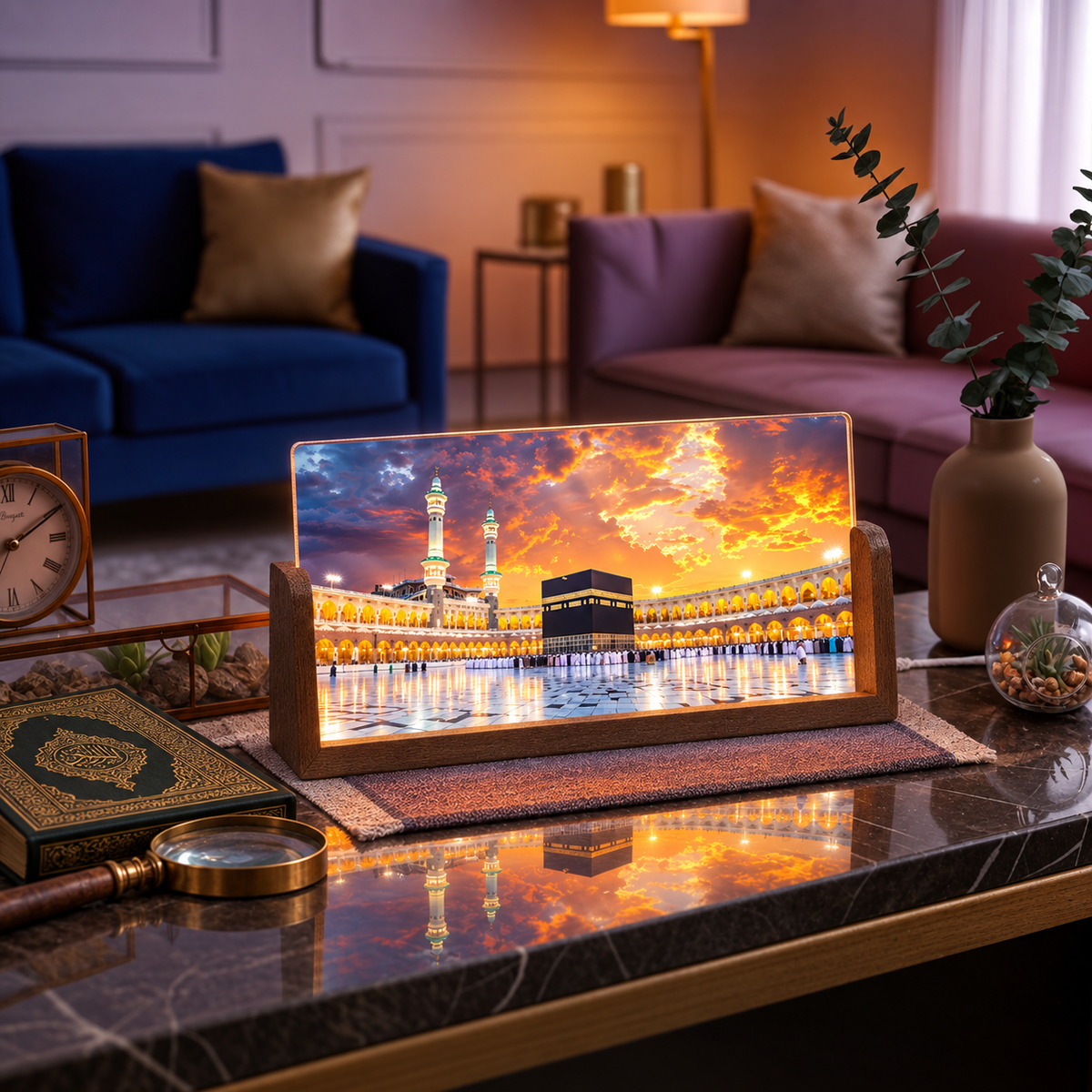 Mecca Sunset Acrylic LED Table Lamp - Wooden Stand