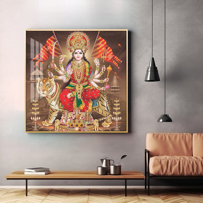 Divine Aura Of Maa Durga Premium Acrylic Square Wall Art