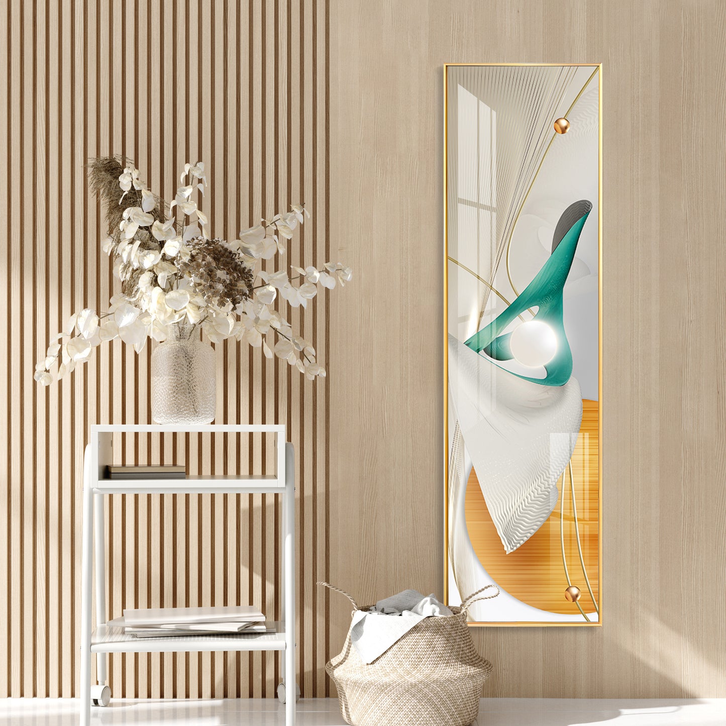 Nordic Abstract Golden Premium Acrylic Vertical Wall Art