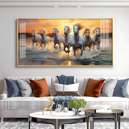 Vastu Seven Running Horses With Sunrise Premium Acrylic Horizontal Wall Art