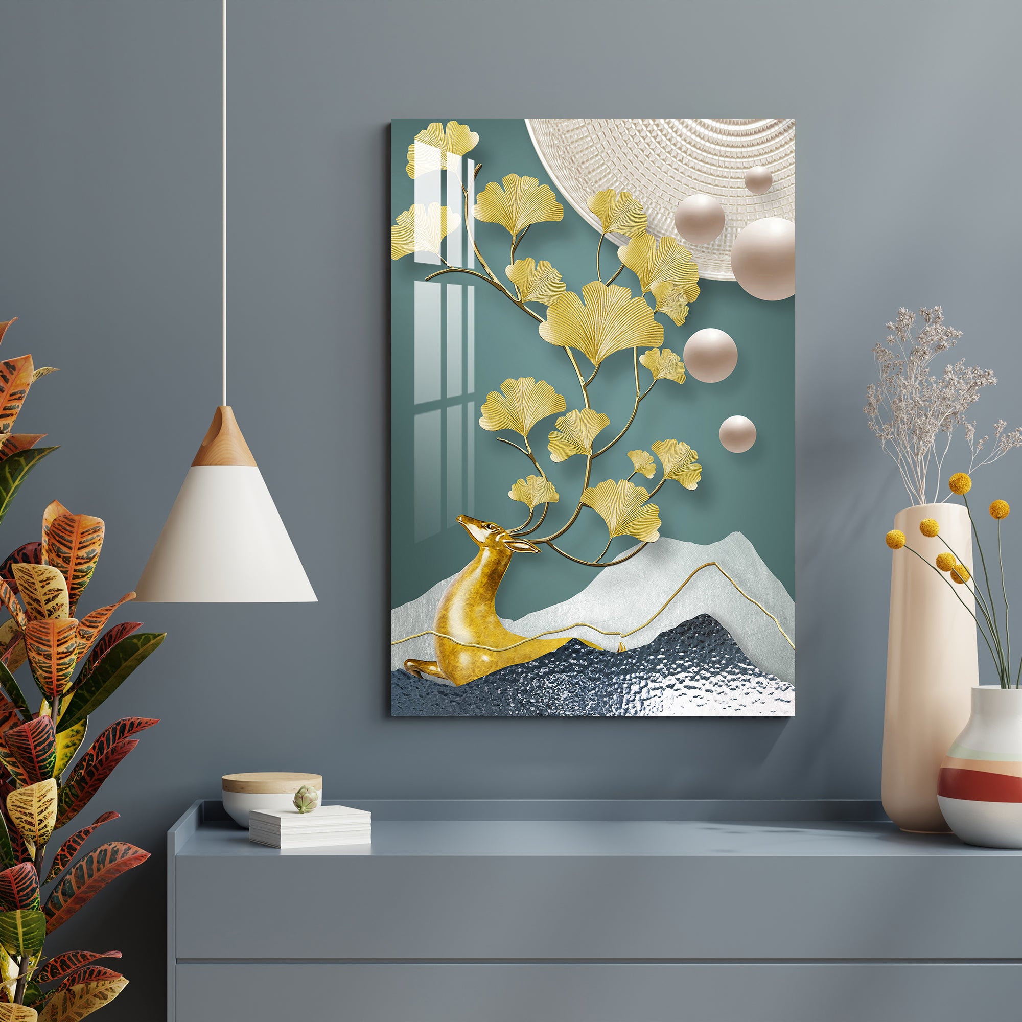 Golden Gingko Leaves Acrylic Wall Art
