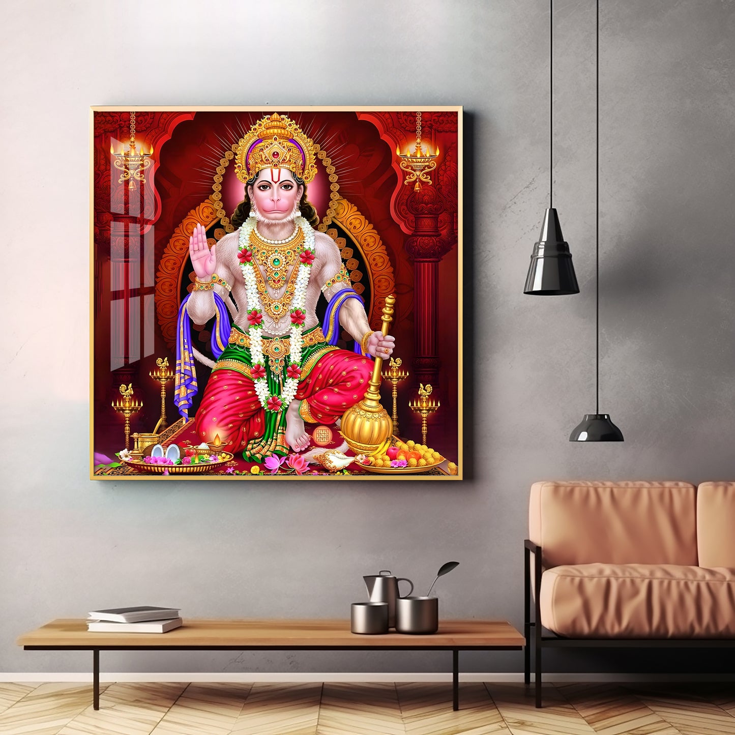 Sacred Harmony Of Hanuman Premium Acrylic Square Wall Art