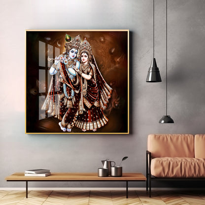 Lovely Radha Krishna Luxury Crystal Square Wall Art