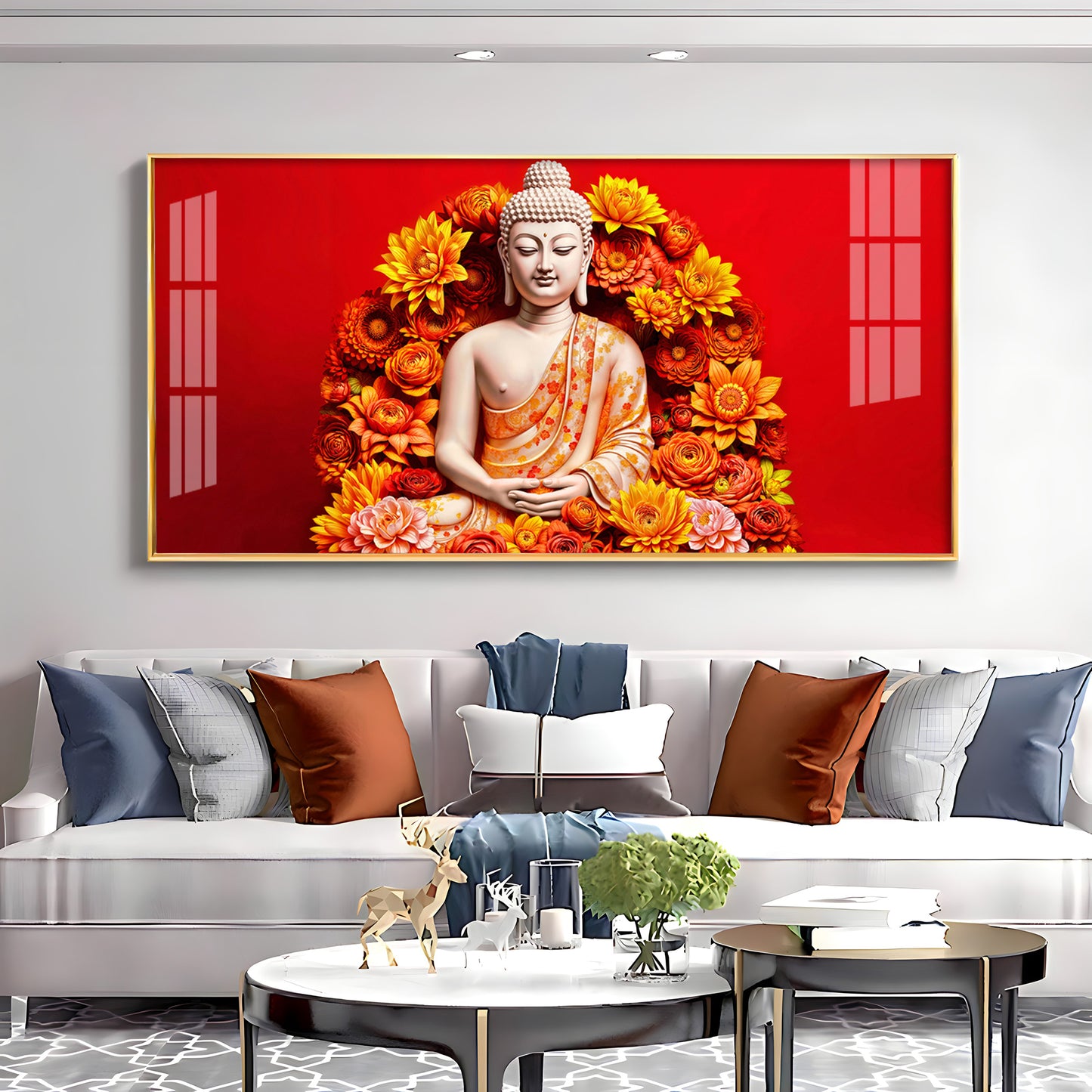 Floral Buddha Premium Acrylic Horizontal Wall Art