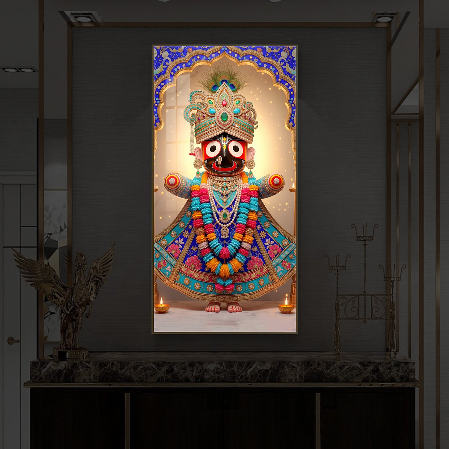 Jai Shri Jagannath Ji Modern Luxury Backlight Vertical Wall Art