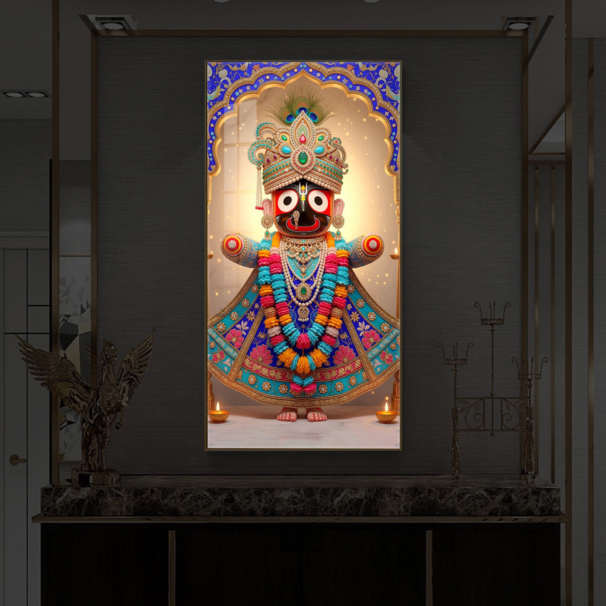 Jai Shri Jagannath Ji Modern Luxury Backlight Vertical Wall Art