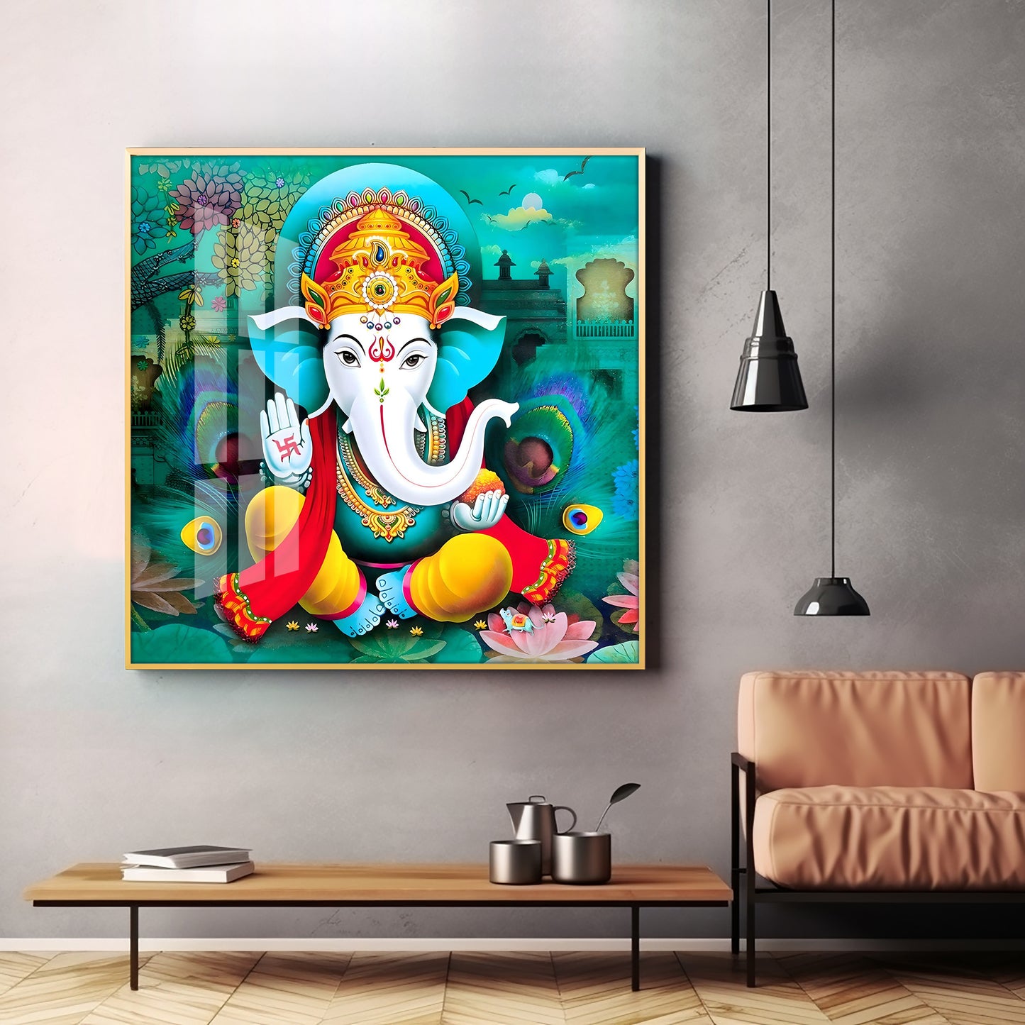 Colorful Om Ganesha Premium Acrylic Square Wall Art