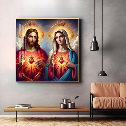 Sacred Heart of Jesus and Mary Premium Acrylic Square Wall Art