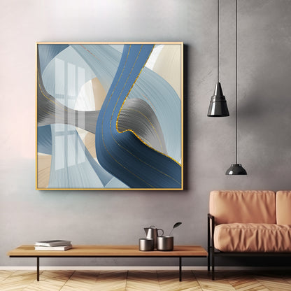 Geometric Fluid Art With Golden Lines Premium Acrylic Square Wall Art