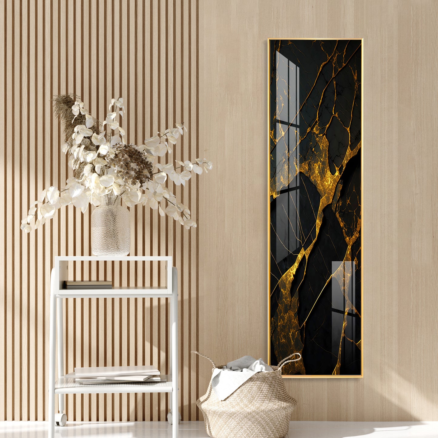 Golden Crack Pattern Premium Acrylic Vertical Wall Art