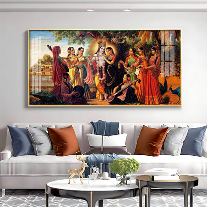 Radha Krishna With Gopiya Premium Acrylic Horizontal Wall Art